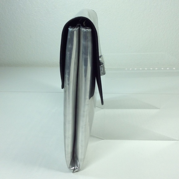 Marni Leather Shoulder Bag Clutch Pouchette One Ribbon Motif Enamel Gray Yo19 - Picture 4 of 10